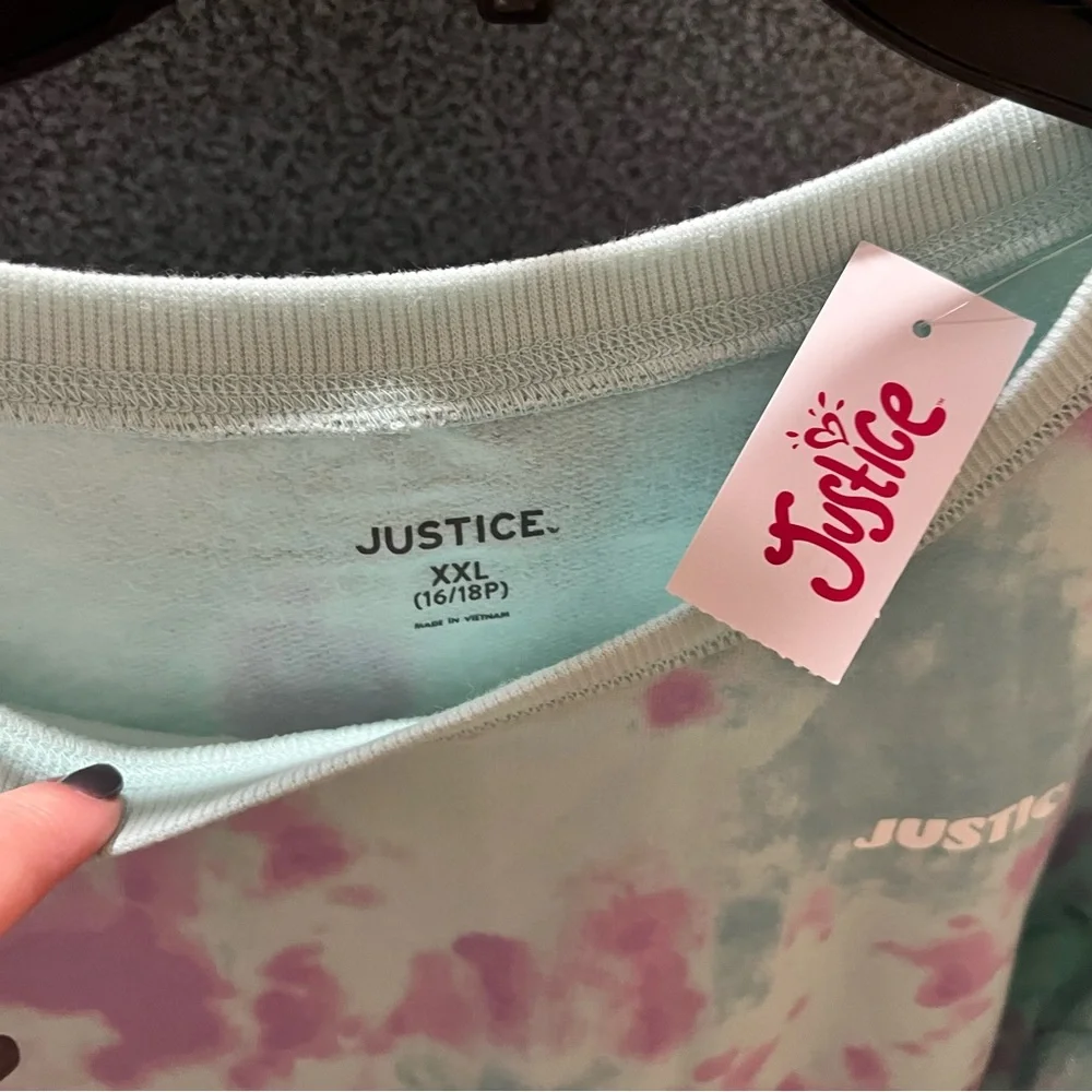 NWT Justice Girls aqua XXL PLUS Tie-Dye Sweatshirt